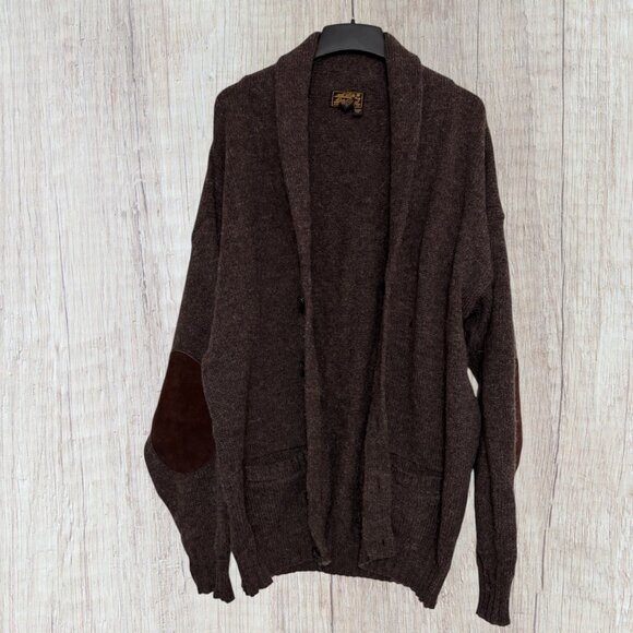 Vtg Eddie Bauer Wool Grandpa Cardigan Shawl Collar Sweater Elbow Patch XL Tall - Picture 7 of 9
